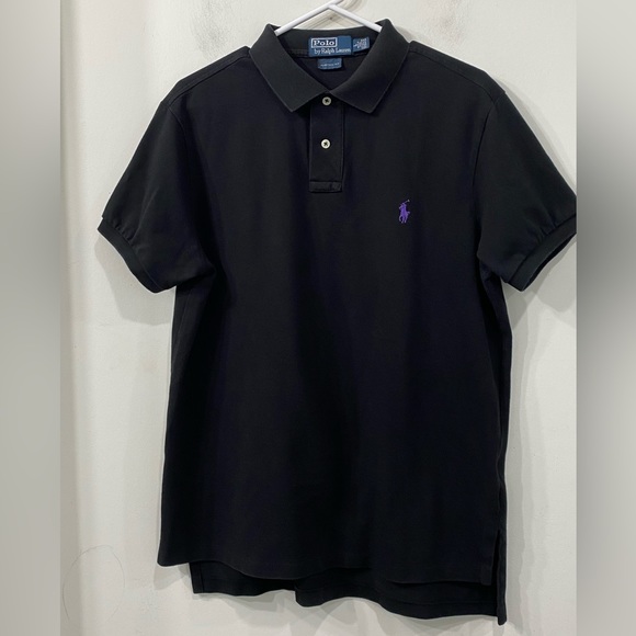 Ralph Lauren Polo Shirt Black Cotton with Lavender Pony size L - Picture 4 of 13